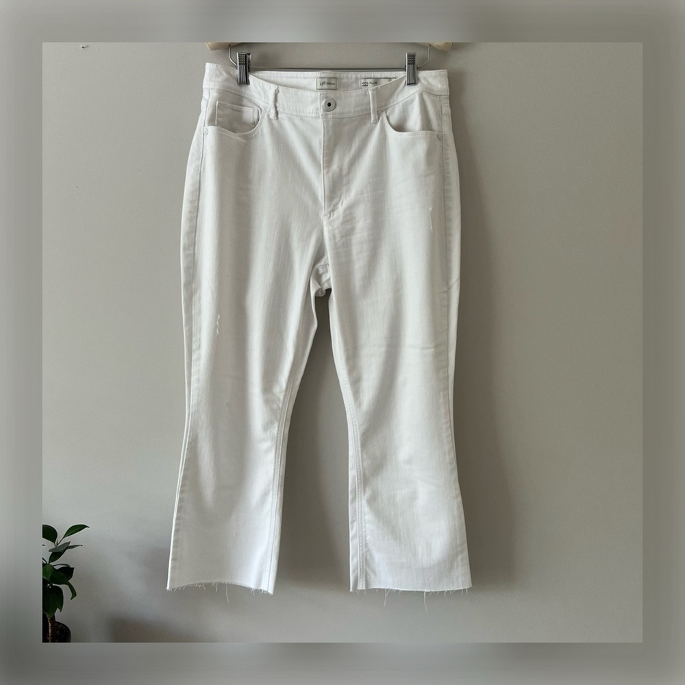 J. JILL White Denim Pants High-Rise Fringe-Hem Kick-Flare Ankle Cropped